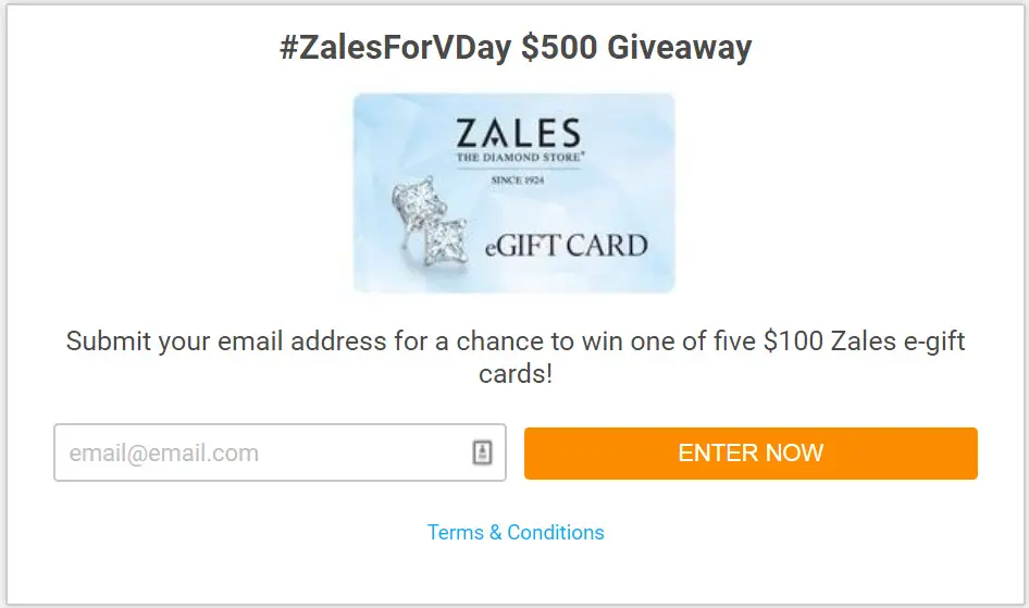 Submit your email address for a chance to win one of five $100 Zales e-gift cards!