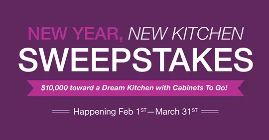 Enter daily to win $10,000 towards a dream kitchen from Cabinets to Go. Share for bonus entries. Tired of your stale kitchen? Ready to revamp and remodel? Here’s a chance to make your dream kitchen a reality. Enter to win the Cabinets To Go New Year, New Kitchen online sweepstakes.