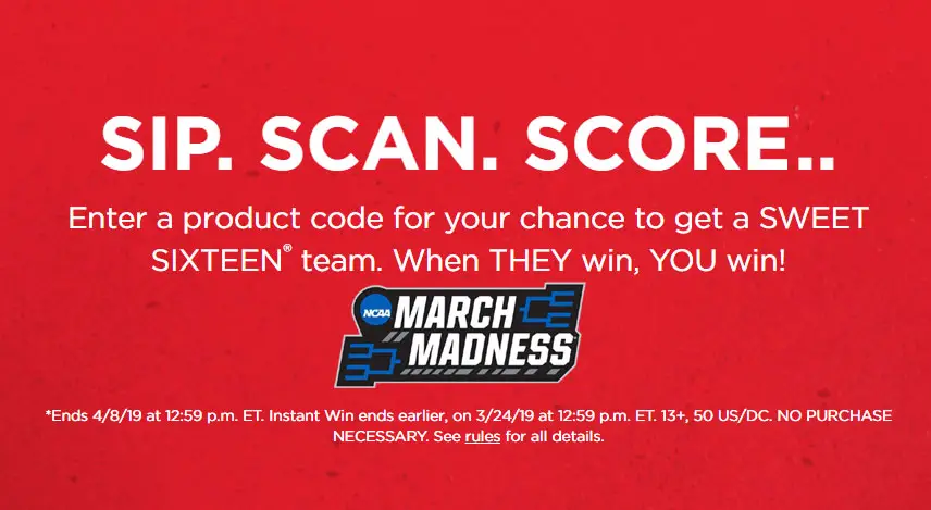 Coca-Cola NCAA March Madness Bracket Refresh Instant Win Game 4/8 1PPD13+