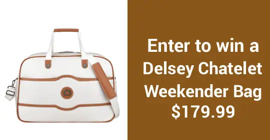 Enter for your chance to win a Delsey Chatelet Weekender Bag.
