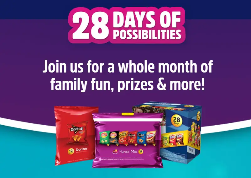 Join Frito-Lay for whole month of February to win great prizes. Winners chosen daily. Enter your codes for a chance to win these amazing prizes!