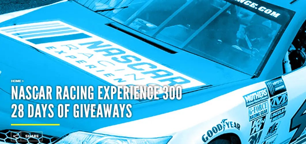 Enter the NASCAR Racing Experience 300 - 28 Days of Giveaways everyday for your chance to win today's NASCAR prize