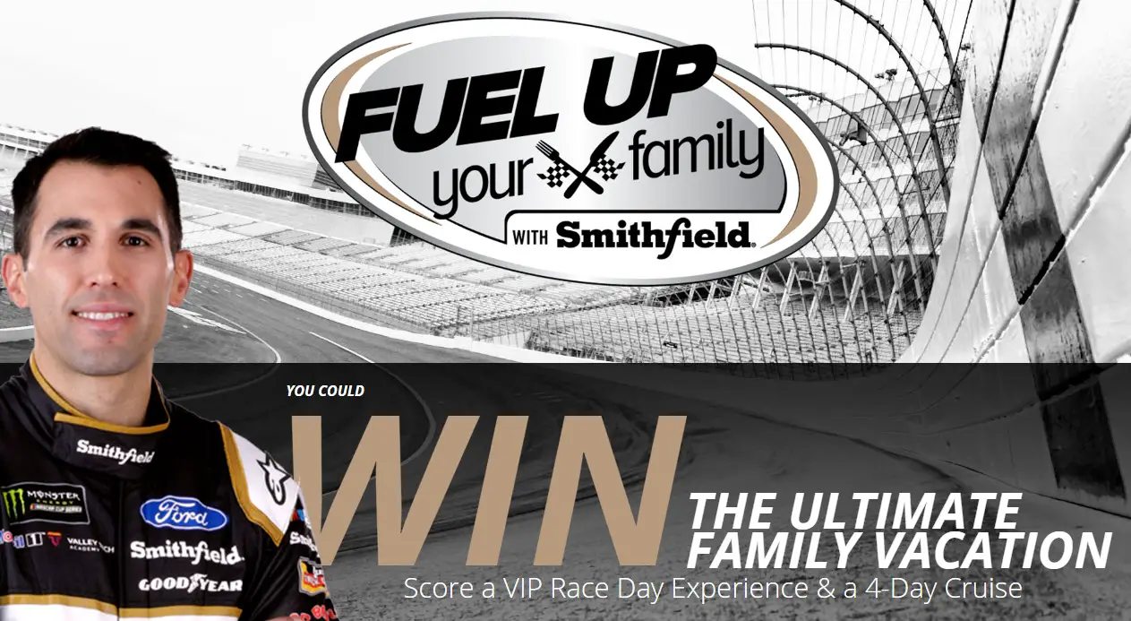 Enter to win the Ultimate Family Vacation from Smithfield. You could Score a VIP NASCAR Race Day Experience & a 4-Day Cruise. Play the weekly instant win game and Kick off race season with a series of weekly challenges for your chance to win Smithfield and #10 car swag