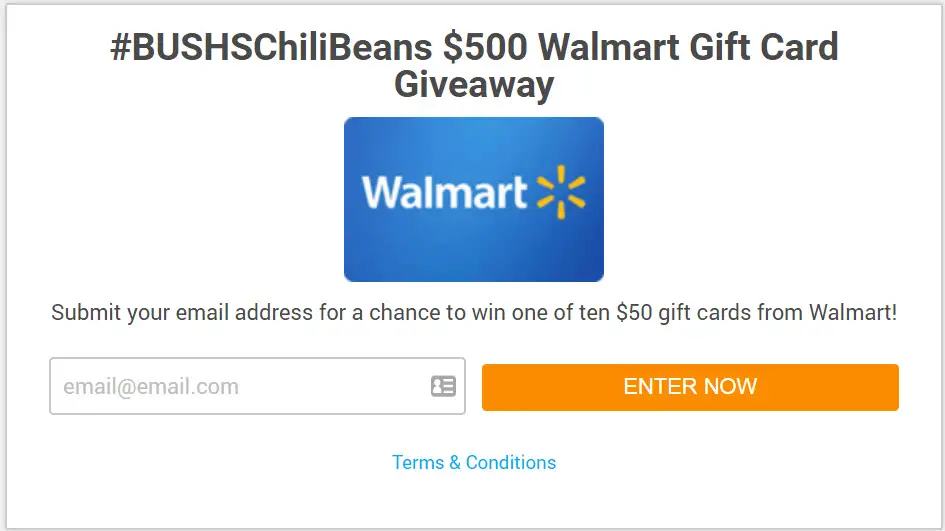 Submit your email address for a chance to win one of ten $50 gift cards from Walmart!