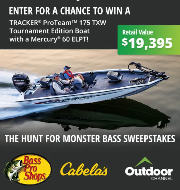 Enter for your chance to win a Pro Team 175 TXW Tournament Edition Boat from Bass Pro Shops, Cabela's and the Outdoor Channel.