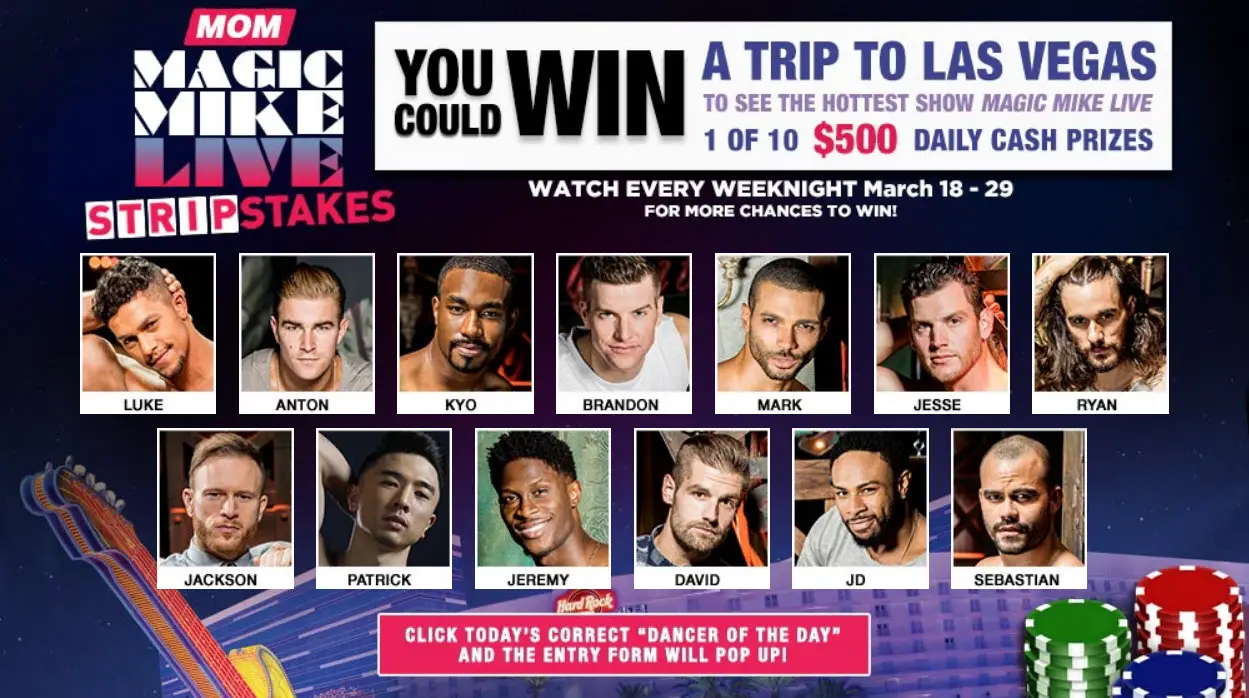 Grab today's code answer and enter the MOM's Magic Mike Live StripStakes Sweepstakes for your chance to win $500 in cash!