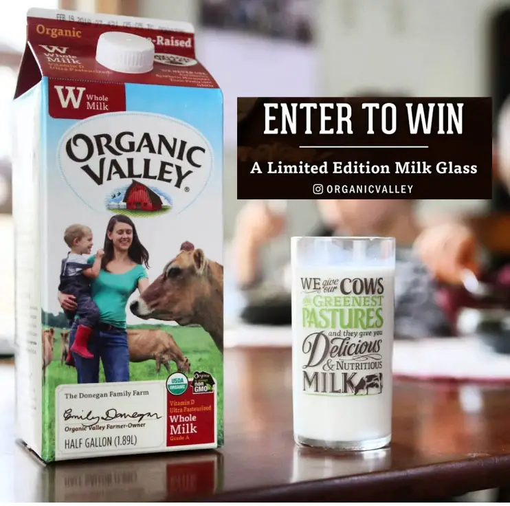 Enter to win a limited edition Organic Valley glass and a FREE gallon of organic milk on Instagram to bring delicious, nutritious goodness to your table!