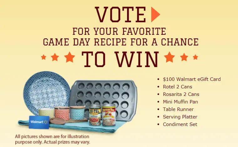 Vote for your favorite Ro-Tel game day recipe for your chance to win one of nineteen prize packages. Share on Twitter or Pinterest to earn bonus entries.