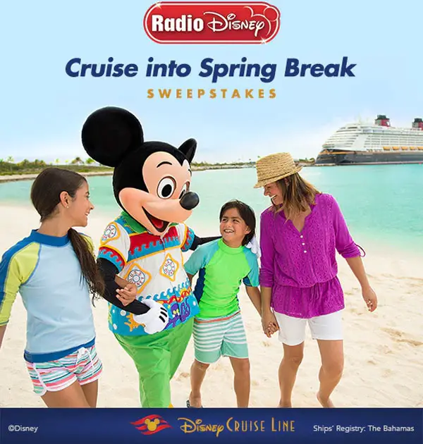 Enter for your chance to win a Bahamian Disney Cruise from RadioDisney.com. If you’re the grand prize winner, you and three guests will embark on the Disney Dream and set sail on a Disney Cruise Line vacation for Spring Break! You could enjoy one-of-a-kind magic on board, indulge in a relaxing ocean voyage and discover tropical beach destinations!