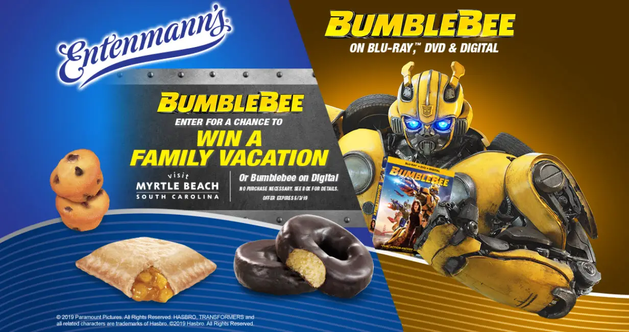 Enter for a chance to win a family vacation to visit Myrtle Beach South Carolina or one of 100 BumbleBee movies on Blu-Ray, DVD or digital from Little Bites.