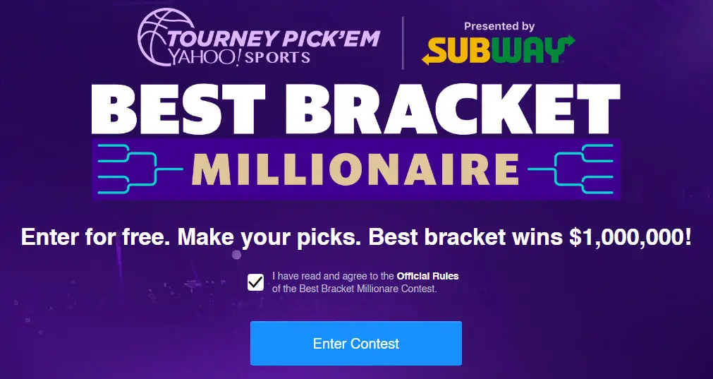 Enter Yahoo Sports' Best Bracket Millionaire Contest for free. Make your picks. The best bracket wins $1,000,000!