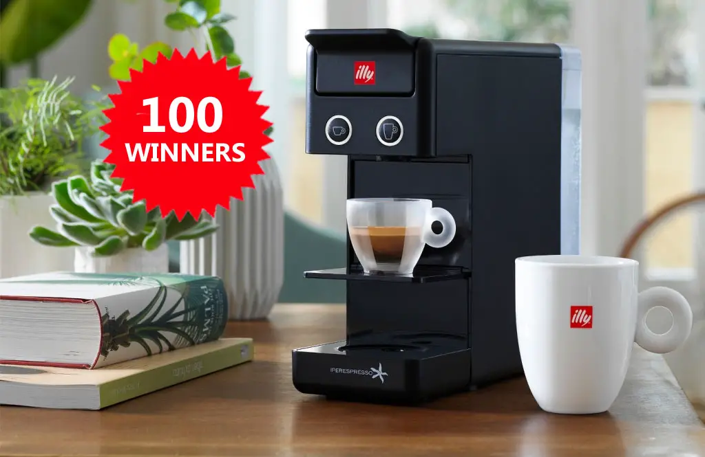 Enter for your chance to win one of 100 illy Y3.2 Espresso & Coffee Makers with 3-pack bundle of capsules. Enter with any Coca-Cola purchase or by mail.