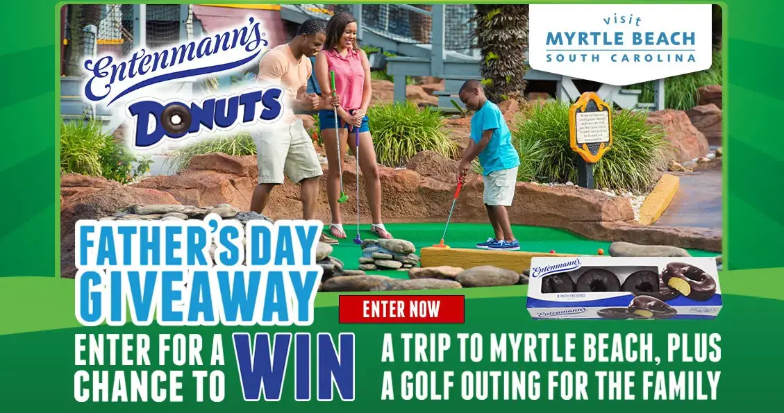 Enter for your chance to win a trip for four to Myrtle Beach, South Carolina PLUS a golf out for the family. Entermann's is celebrating Father's Day with a giveaway.