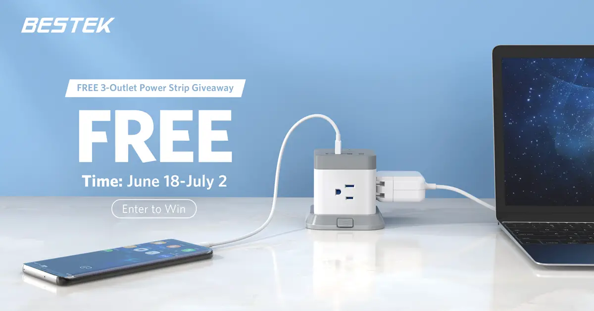 Enter for your chance to win one of five BESTEK 3-Outlet Vertical Cube Mountable Power Strips OR one of FIVE Amazon Gift Cards