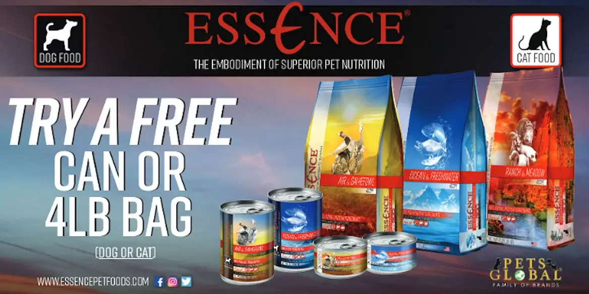 Fill out the form and you will get a FREE 4lb Bag of Essence Dog or Cat Food (a $17.99 value).