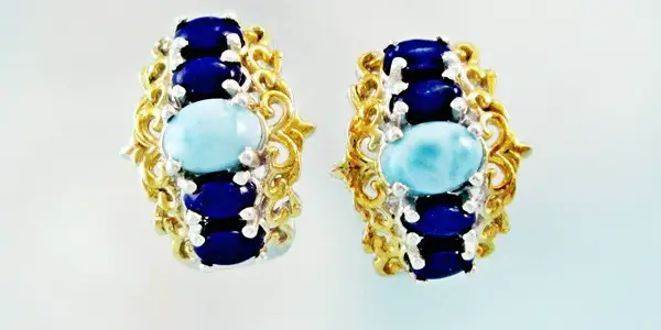 Enter for your chance to win a pair of authentic gemstone Larimar & Lapis stud earrings.