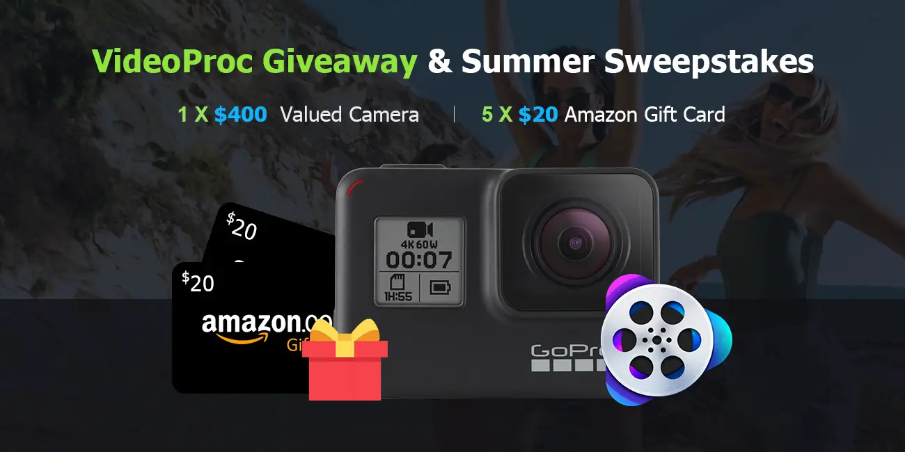 Enter to win a GoPro or other video camera, along with Free Amazon gift cards and more from VideoProc. Everyone who enters gets a free license code of 4K video editing tool.