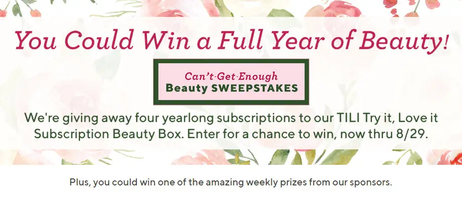 Enter QVC's Can't-Get-Enough Beauty Sweepstakes for your chance to win a yearlong subscription to QVC's TILI Try it, Love it Subscription Beauty Box PLUS you could win one of the amazing weekly prizes too.