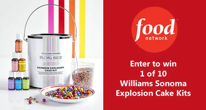 Enter for your chance to win one of 10 Williams Sonoma Flour Shop Rainbow Cake Kits from the Food Network Magazine! Each kit comes in a metal can and includes cake mix, frosting mix, food coloring, assorted rainbow sprinkles for the center and rainbow nonpareils for decorating, plus instructions.