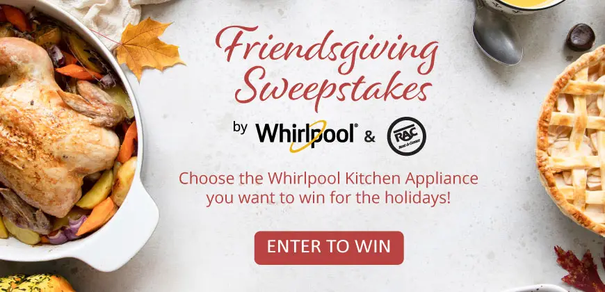 Enter for your chance to win a Whirlpool 5.1 Cu. Ft. Gas Range and Whirlpool Black 21 Cu. Ft. Side-by-Side Refrigerator from Rent-A-Center.