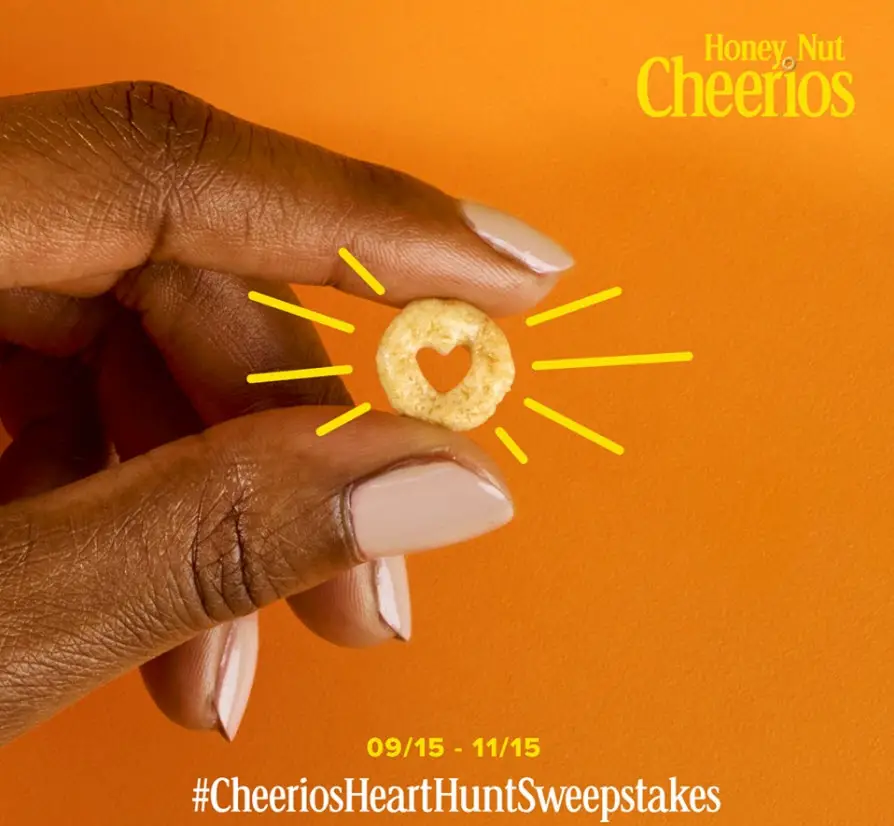 Find a heart inside a Cheerio and share it! Comment with your photo and the hashtag #CheeriosHeartHuntSweepstakes for a chance to win cash prizes.