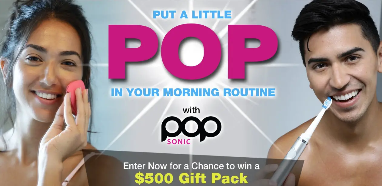 Enter for your chance to win one of five $500 gift baskets filled with Pop Sonic Skin Care and Oral Care Gift Packs. Everyone who enters gets a 25% off discount code coupon for shoppopsonic.com.