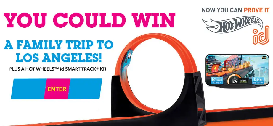 Enter for your chance to win a trip to Los Angeles for a Family of Four to visit the Warner Bros. Studios. Twenty-five winners will each win a Hot Wheels id Smart Track Kit