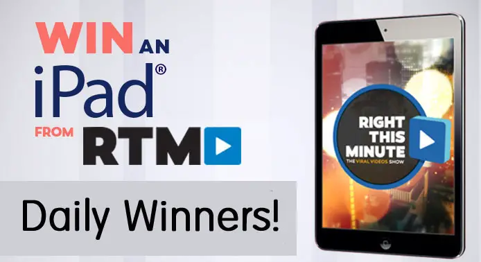 DAILY WINNERS! Enter for your chance to win a 32GB Apple iPad 6 with Wi-Fi from RightThisMinute. Winners will chosen daily plus once a week, one grand prize winner will receive a 55" Flat screen TV!
