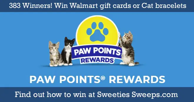 383 WINNERS! Enter for your chance to win Walmart gift codes or a "Cat on glass" bracelet when you play the Fresh Step Paw Points December Instant Win Game. Enter the email address you registered with to play for another chance to instantly win cat-tastic prizes!
