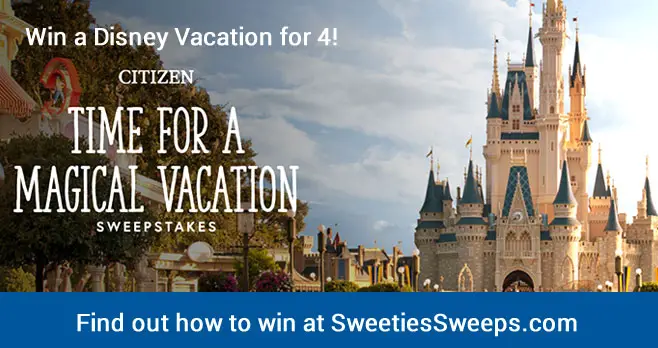Enter for your chance to win a Family Disney Vacation for 4 to Walt Disney World Resort from Citizen Watch! To celebrate Citizen’s association with Disney Parks, Citizen wants you to experience a vacation like no other! One lucky family will win a vacation for 4 to the most magical place on earth—Walt Disney World Resort! Enter for a chance to win below! Good Luck!