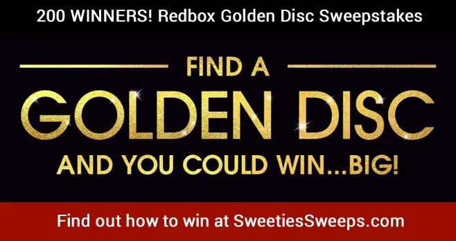 200 WINNERS! Enter the #Redbox Golden Disc Sweepstakes for your chance to win to win great prizes! Enter daily for a better chance of winning one of the two hundred prizes.