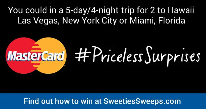 Enter for your chance to win a 5-day/4-night trip for 2 to Hawaii, Las Vegas, New York City or Miami, Florida when you make any purchase using your Mastercard. You can also enter by mail without a purchase.