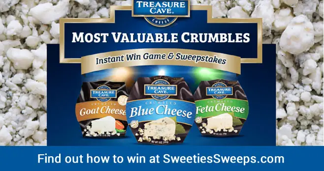 Play the Treasure Cave Most Valuable Crumbles Instant Win Game daily for your chance to win free Treasure Cave cheese, $25 Visa gift card and be entered to win the grand prize valued at over $1,000
