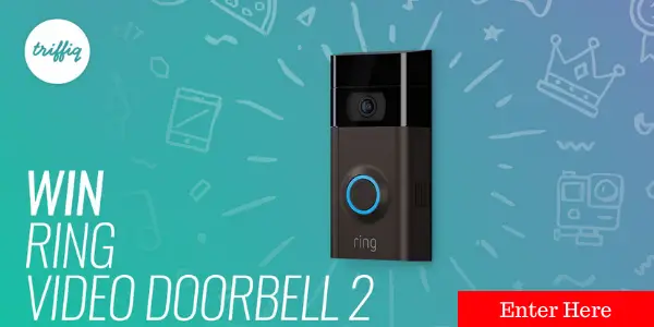 Enter for your chance to win a Ring Video Doorbell 2 valued at $200. To enter, log in or sign up for a Free Triffiq account. Watch a video and answer a relevant question to be in with a chance to win.