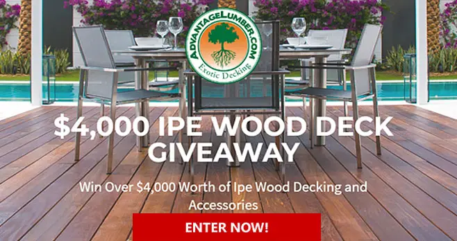 Enter for your chance to win over $4,000 Worth of Ipe Wood Decking and Accessories to build your dream deck.