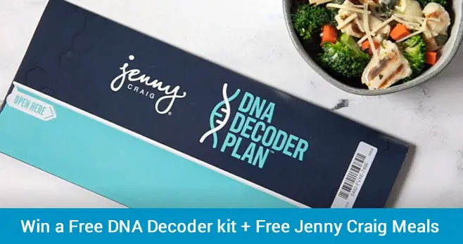 Enter to win a free DNA Decoder kit + Jenny Craig membership + 30 days of free food from Jenny Craig. Learn how your DNA could be the key to more successful Weight Loss
