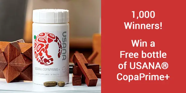 1,000 WINNERS! Enter for your chance to win a bottle of USANA CopaPrime+. CopaPrime+ nourishes your neurons (a type of brain cell) and increases levels of an important cognitive protein in your body to help deliver important benefits