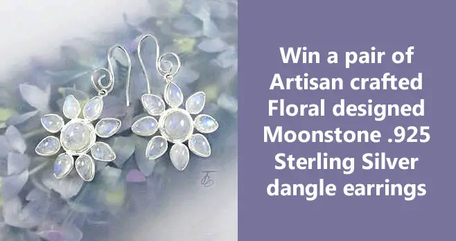 Enter for your chance to win Artisan crafted Floral designed Moonstone .925 Sterling Silver dangle earrings