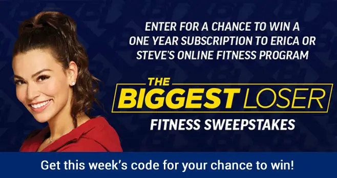 Watch the USA Network #TheBiggestLoser show to get this week's sweepstakes code so you can enter the USA Network The Biggest Loser Fitness Sweepstakes for your chance to win prizes!