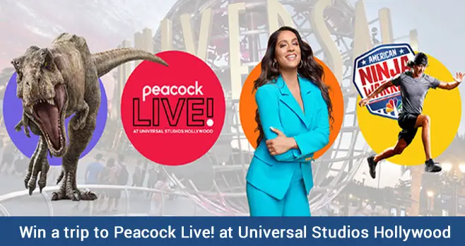Enter for your chance to win the Ultimate Access Weekend trip to attend Peacock Live! at Universal Studios Hollywood, March 28-29, 2020 plus $1,000 spending cash.