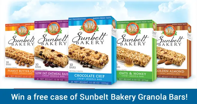 Enter daily for your chance to win a free case of Sunbelt Bakery Granola Bars! One winner will be randomly selected each week to win the flavor of the month. Winners will be announced on sunbeltbakery.com and contacted via email address provided at entry. 