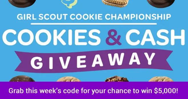 Starting now, watch Girl Scout Cookie Championship on the #FoodNetwork for your chance to win $5,000 in cash and  a year's supply of Girl Scout Cookies. Look for a special code to enter the sweepstakes. One unique code will be revealed each week unlocking more chances for you to win.