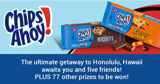 Enter the Chips Ahoy! sweepstakes for your chance to win a trip to Honolulu, Hawaii for you and five friends! With air travel, hotel and even spending money included, this trip is sure to make you and your friends even happier together.