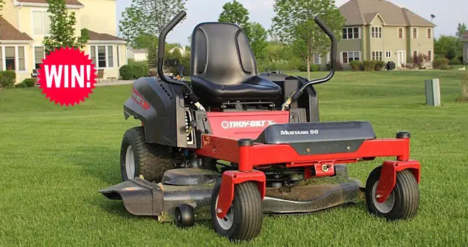 Enter for your chance to win a Mustang Z54 Zero-Turn Riding lawnmower.