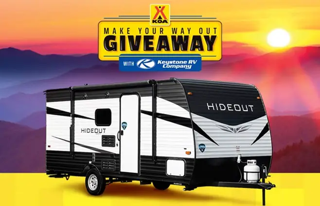 Enter for your chance to win a 2020 #Keystone Hideout RV, $500 #KOA gift card and $1,000 in cash when you enter the KOA Make Your Way Out Giveaway