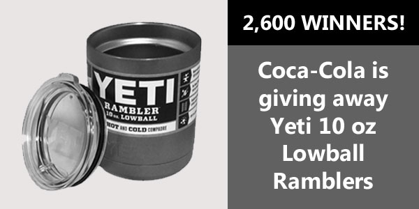 Play the new Coca Cola instant win game for your chance to win one of 2,600 #Yeti 10 oz Lowball Ramblers! You can play up to five times each day for your chance to win.