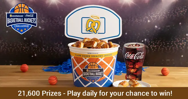 Play the Coca-Cola Auntie Anne’s Basketball Buckets Challenge Instant Win Game daily for your chance to win great prizes from Doordash and free Auntie Anne’s Original or Cinnamon Sugar Pretzels and beverages.