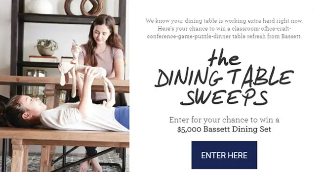 Enter to win a $5,000 Bassett store store credit you can use to buy new Bassett Dining furniture.