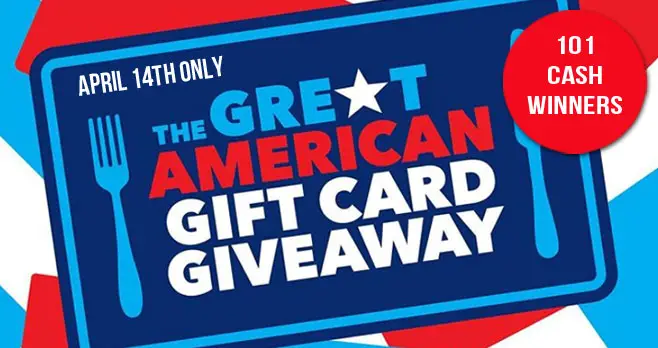 On April 14th it's the #TheGreatAmericanTakeout giveaway where you can win $50 to $5,000 in cash!