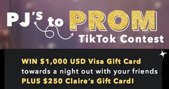 Enter for your chance to win a $1,000 Visa gift card towards a night out with your friends PLUS a $250 Clair'es gift card. Grab your PJs and your Promo look and get your best TikTok video ready to enter to win!